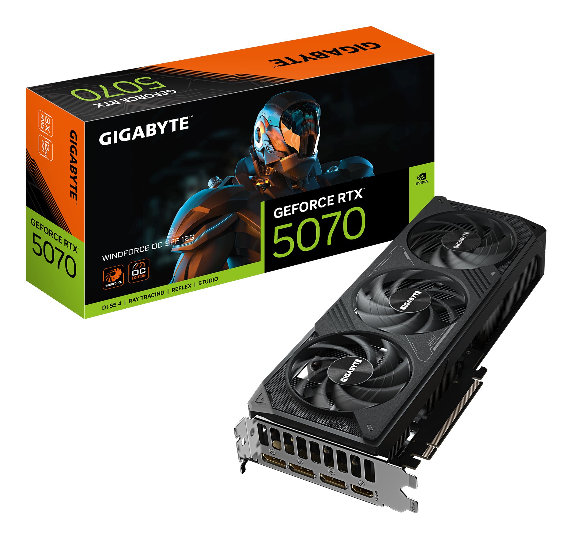 GIGABYTE GeForce RTX 5070 WINDFORCE OC SFF 12G 12GB GDDR7, 192bit, PCI-E 5.0, 2542 MHz Core Clock, 3 x DP 2.1a, 1 x HDMI 2.1b, NVIDIA DLSS 4, - GV-N5070WF3OC-12GD