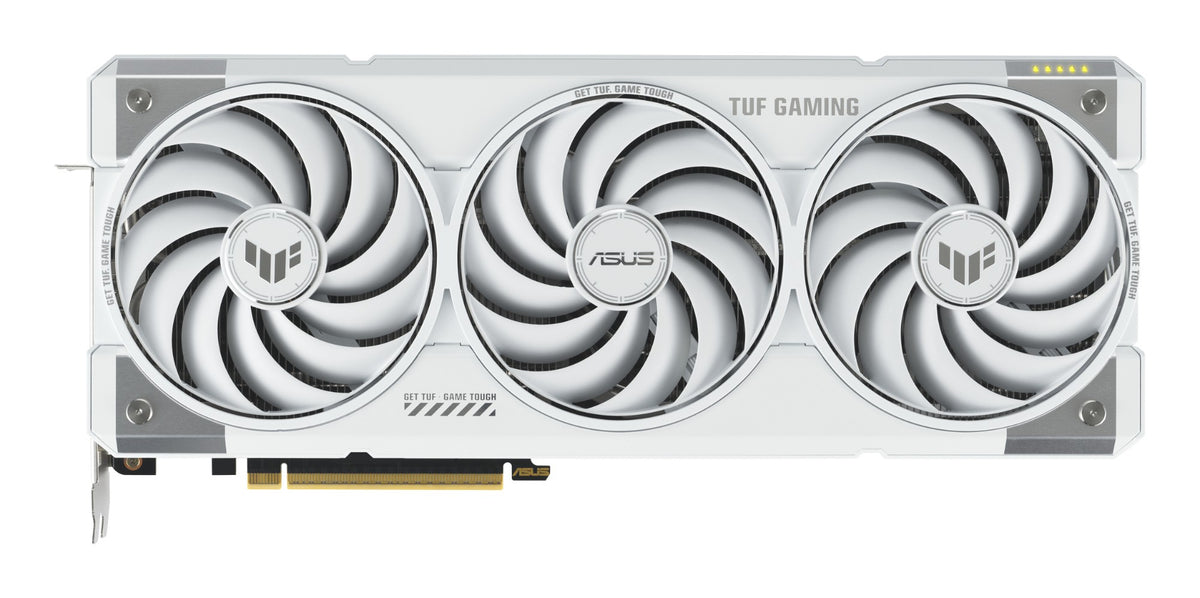 White ASUS TUF Gaming graphics card with three fans