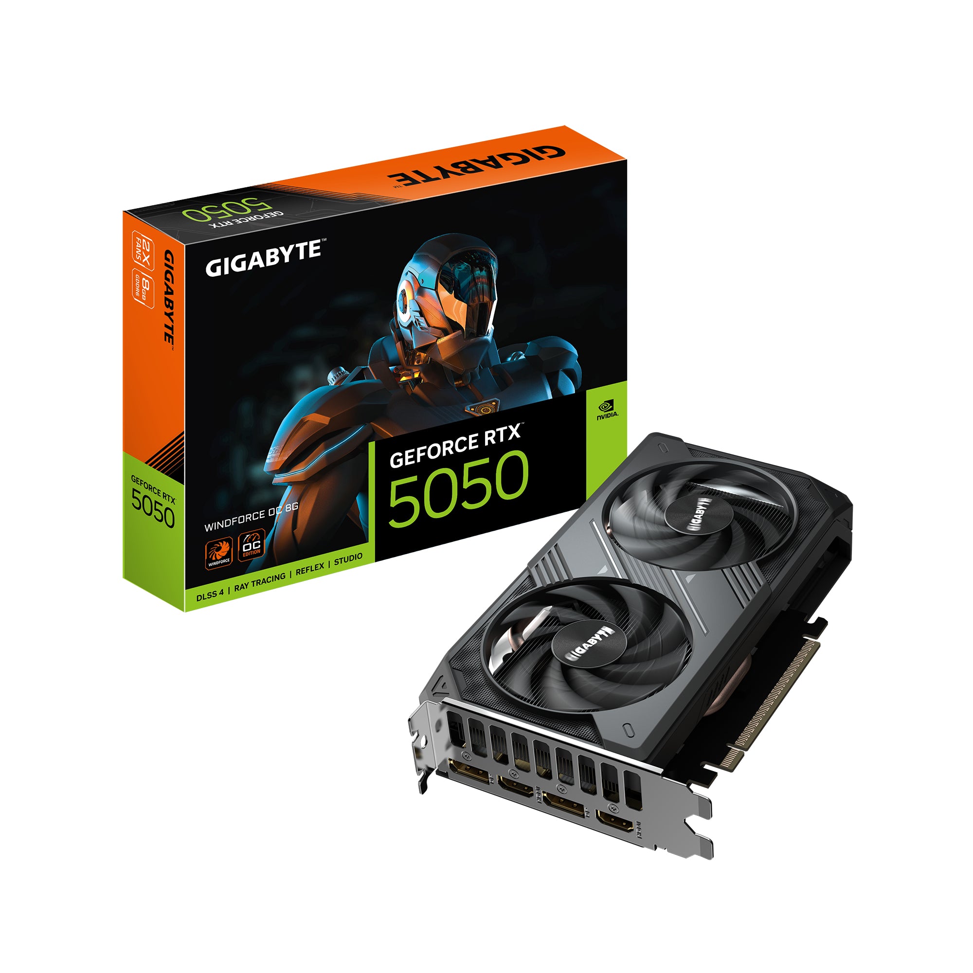 GIGABYTE GeForce RTX 5050 WINDFORCE OC 8G 8GB GDDR6, 128bit, PCI-E 5.0, 2587MHz Core Clock, 2 x DP, 2 x HDMI, NVIDIA DLSS 4, - GV-N5050WF2OC-8GD