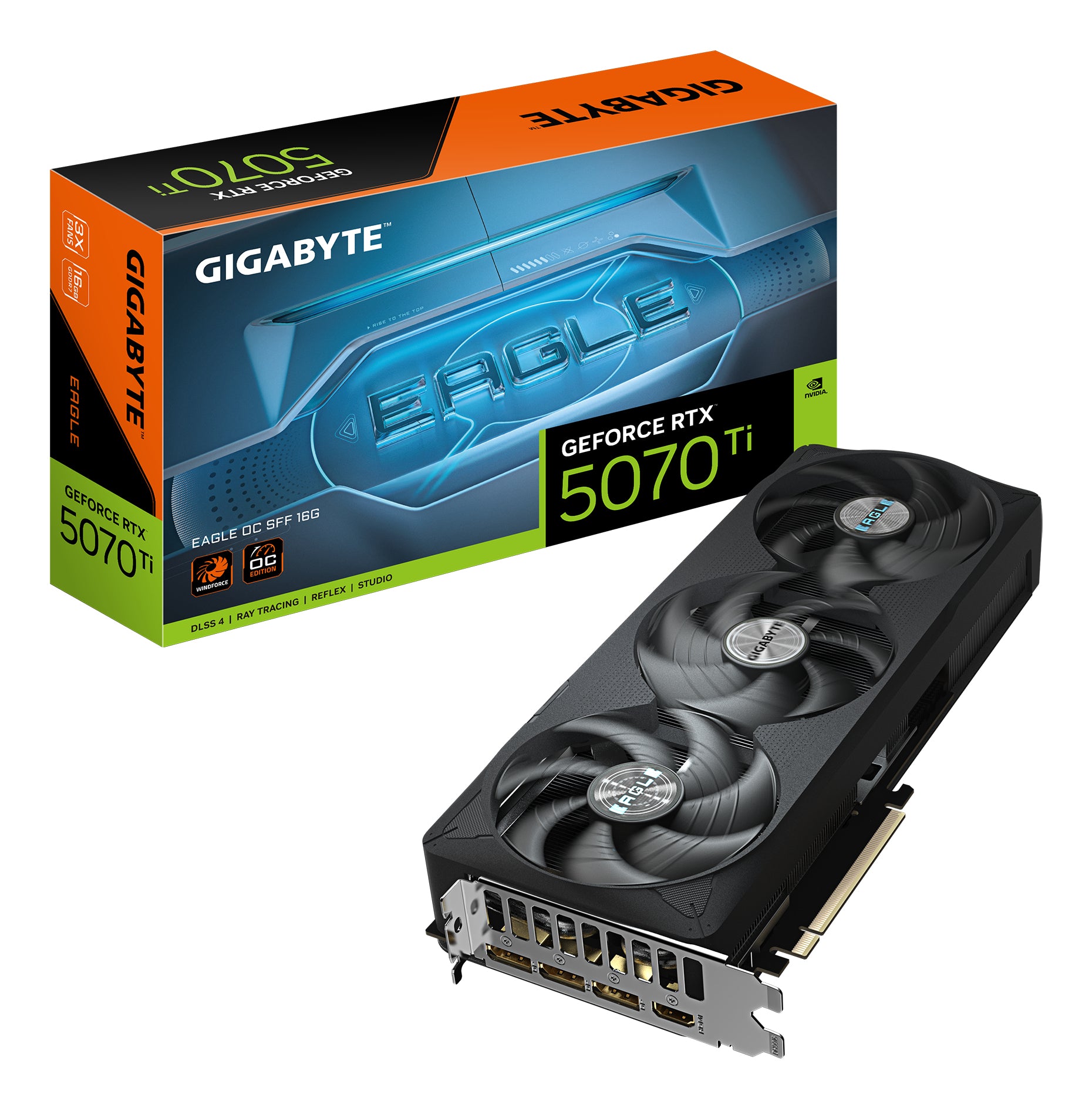 GIGABYTE GeForce RTX 5070 Ti EAGLE OC SFF 16G 16GB GDDR7, 256bit, PCI-E 5.0, 2542 MHz Core Clock, 3 x DP 2.1a, 1 x HDMI 2.1b, NVIDIA DLSS 4, GV-N507TEAGLE - GV-N507TEAGLE OC-16GD