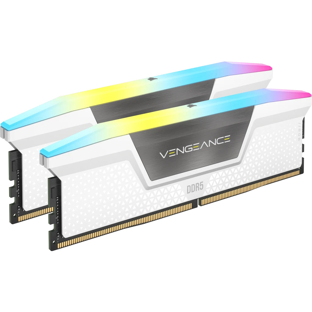 Two white Corsair Vengeance RGB DDR5 desktop memory modules
