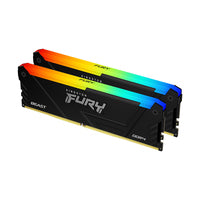 Two Kingston FURY Beast memory modules with black heat spreaders and RGB lighting