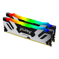 Two Kingston FURY Renegade memory modules with silver heat spreaders and RGB lighting