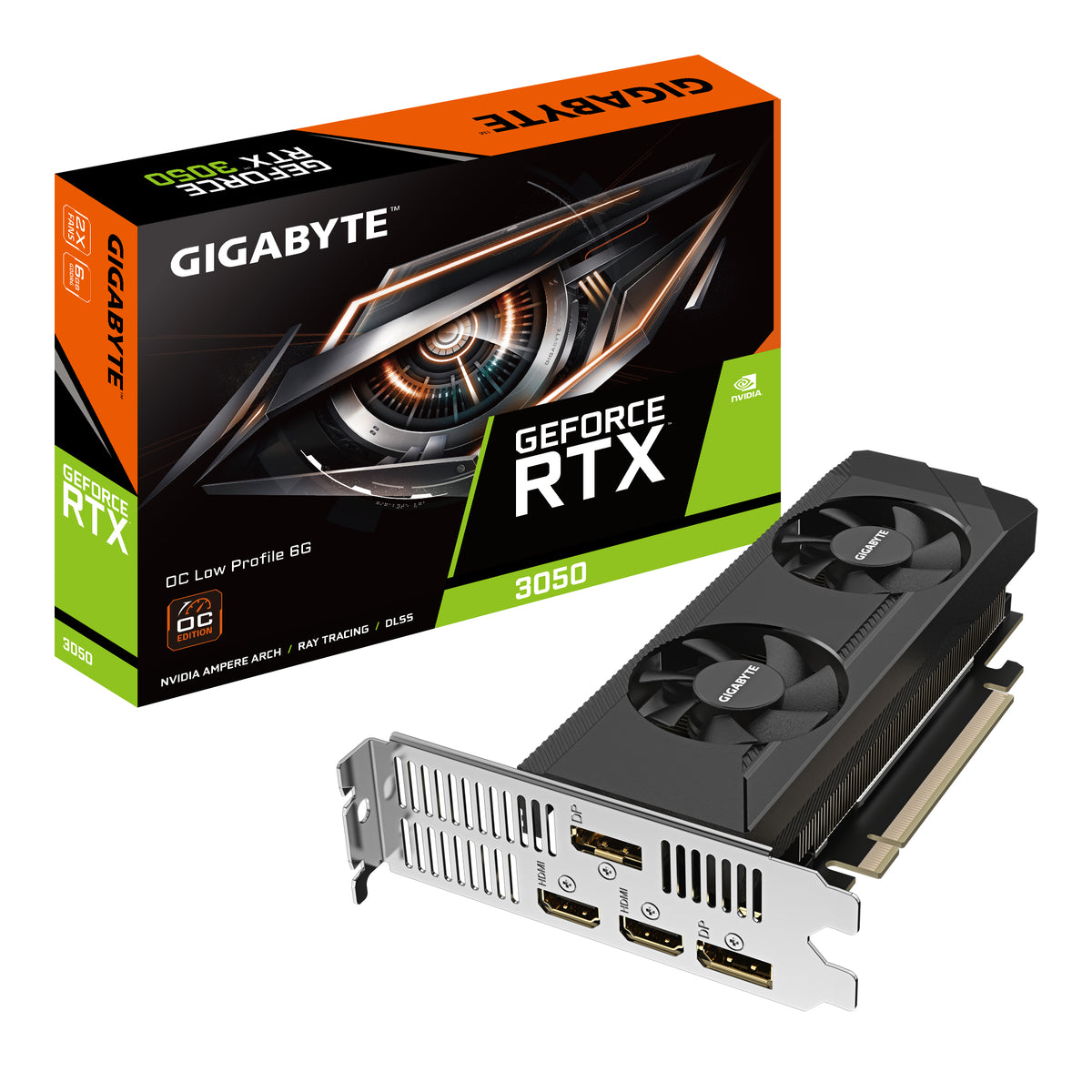 Gigabyte GeForce RTX 3050 low profile graphics card with two fans