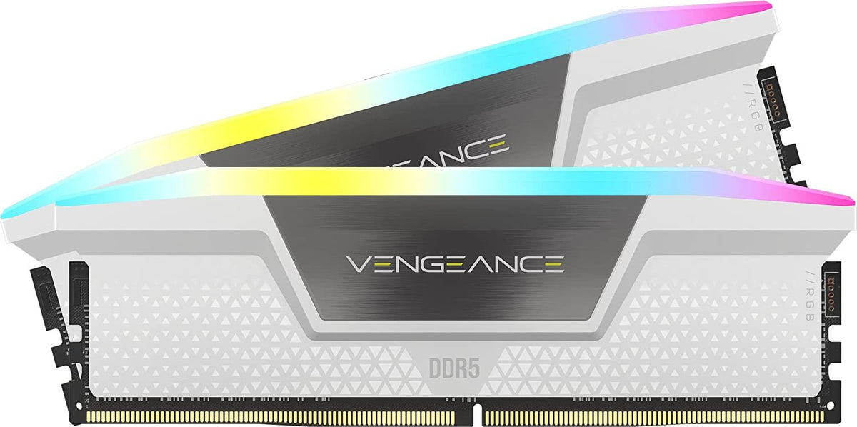 Two white Corsair Vengeance RGB DDR5 desktop memory modules