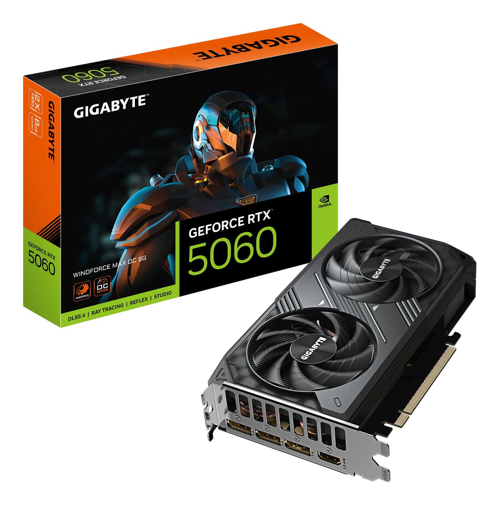 GIGABYTE GeForce RTX 5060 WINDFORCE MAX OC 8G 8GB GDDR7, 128bit, PCI-E 5.0, 2512MHz Core Clock, 3 x DP, 1 x HDMI, NVIDIA DLSS 4, GV-N5060WF2MAX - GV-N5060WF2MAX OC-8GD